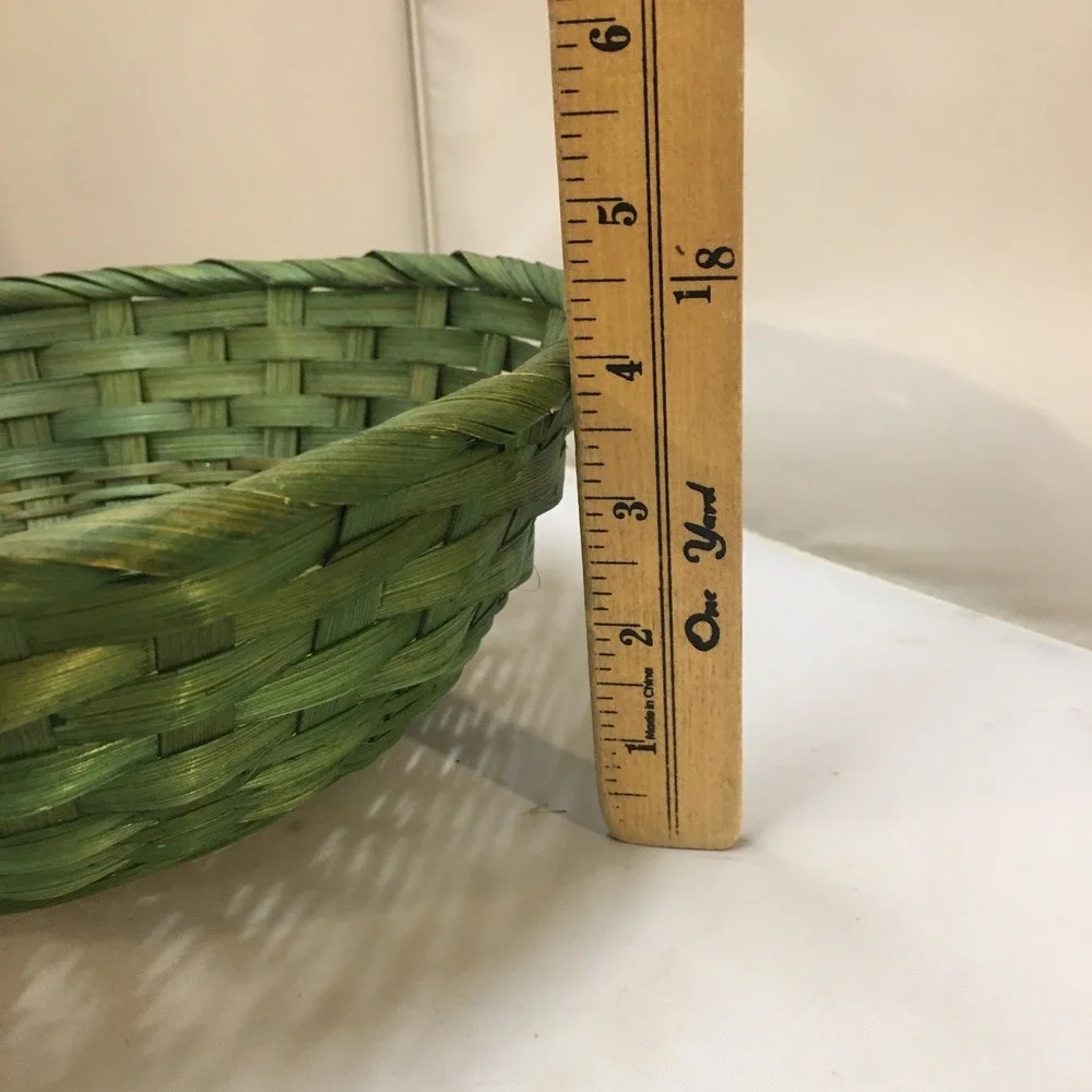 Woven Bamboo Basket Home Decor OS Green Round Decorative Bowl Bohemian